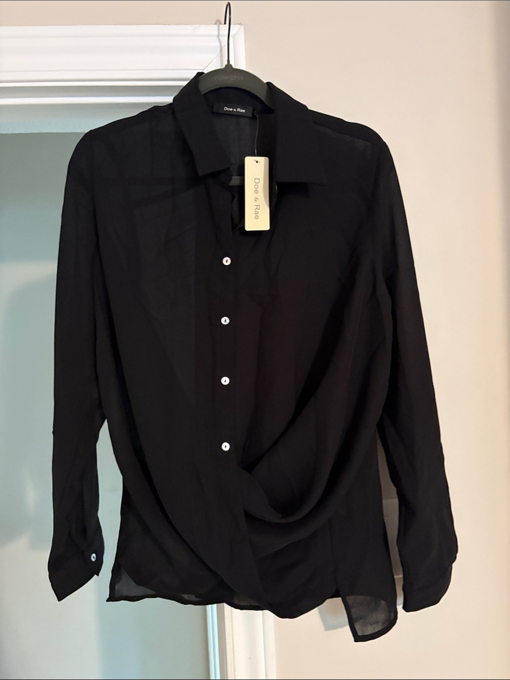 Doe & Rae Black Semi-Sheer Button-Up Shirt